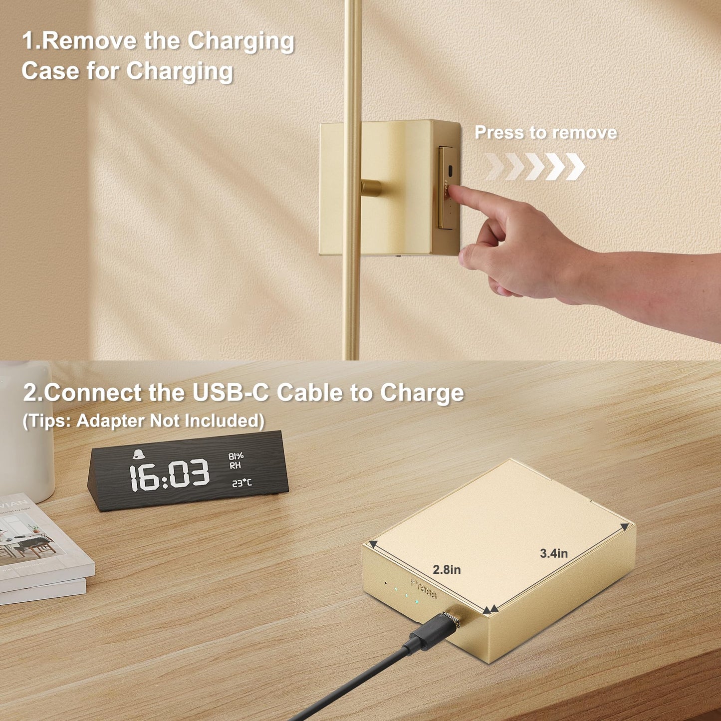 KARTOOSH Wall Sconces, Remote Control, Dimmable LED Light, 28.3 Inch, Gold, Model ZM321BGD70, 350° Rotate, 300