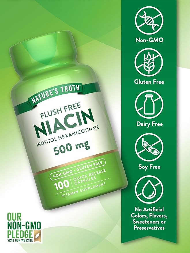 Nature's Truth Flush Free Niacin | 500mg | 100 Capsules | Non-GMO & Gluten Free Supplement
