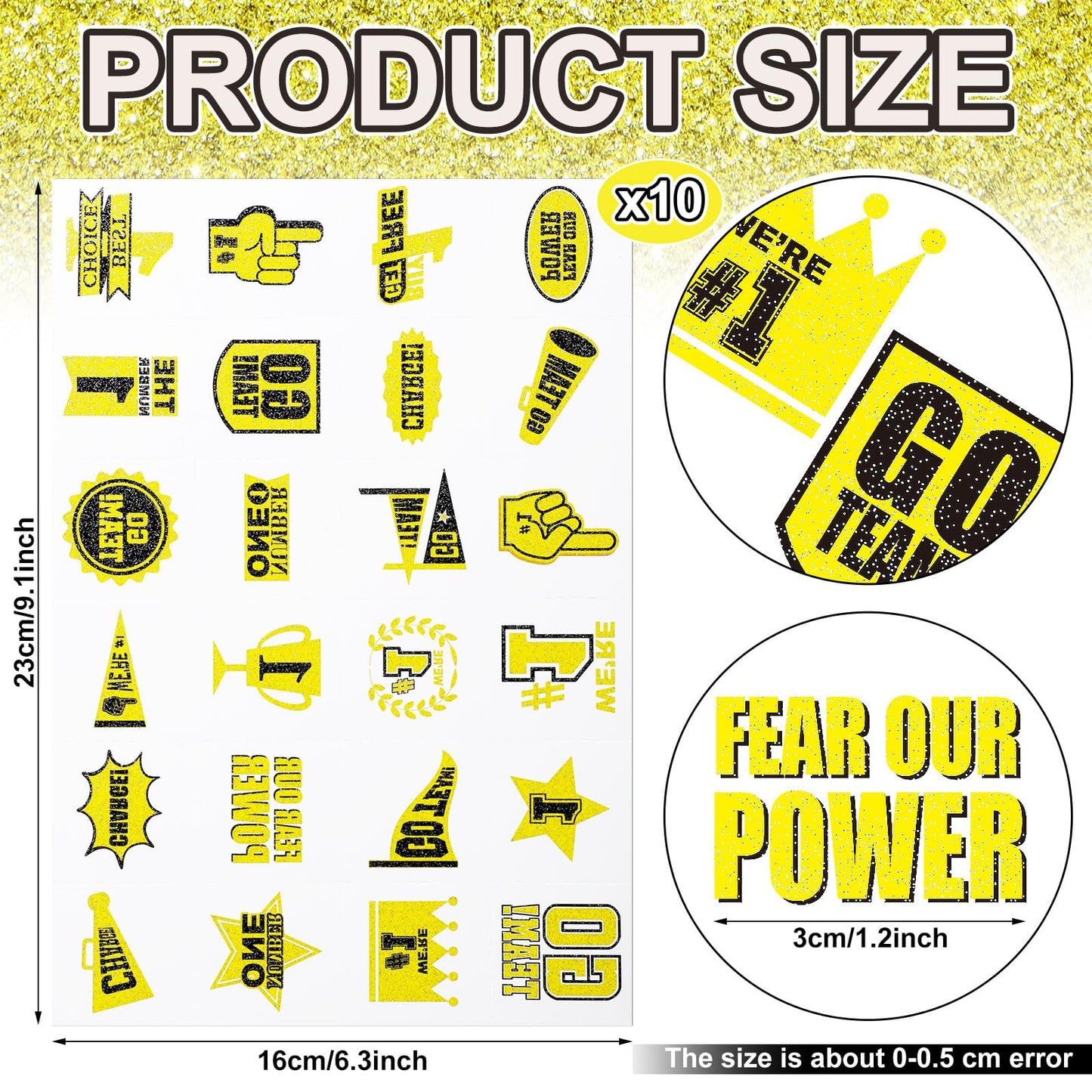 Landhoow 240 Pcs Black Gold Team Spirit Tattoos Temporary Glitter Go Team Tattoos Football Temporary Stickers Party Costume Acce