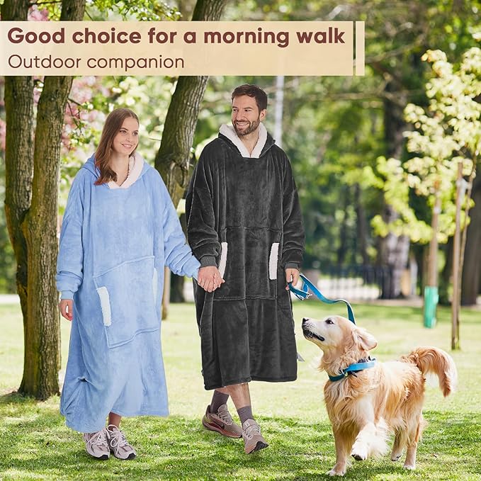 yescool Wearable Blanket Hoodie, Flannel Sherpa Fleece Blanket Sweatshirt for Adults Women Men,One Size Fits All