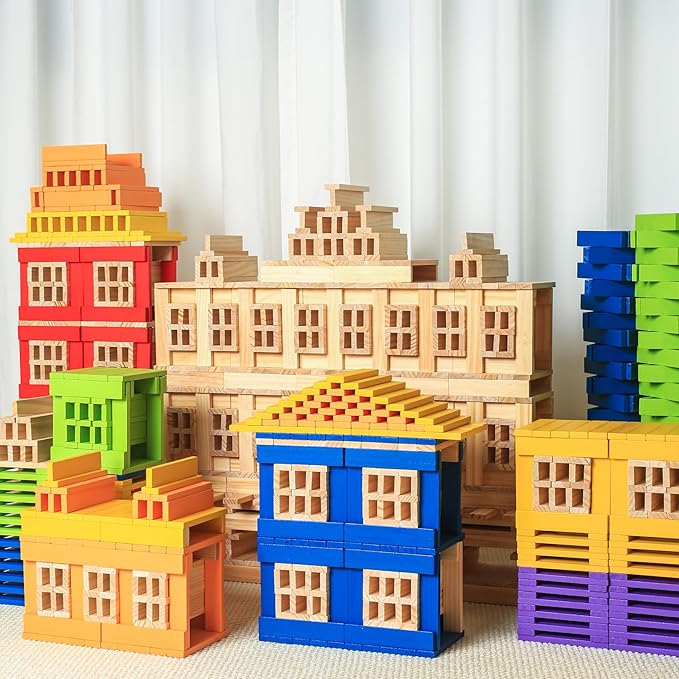 Large Open Ended Wooden Building Blocks for Kids 44 lb, 19.7″ Giant Natural Pine Rectangular Wood Building Toys 32pcs，XXL STEM Construction Toys for Toddlers, Birthday Gift for Kids Ages 4-12 (Large)