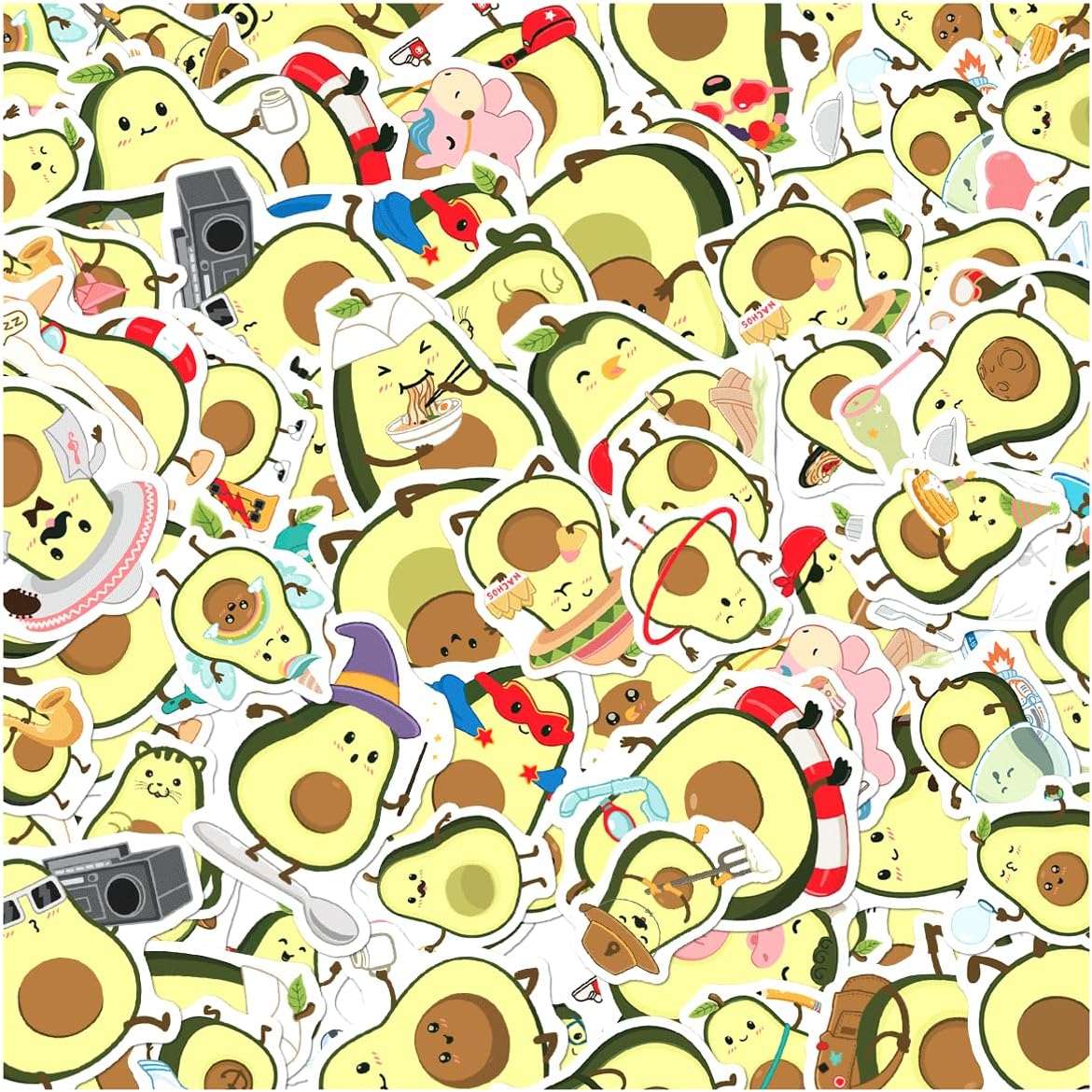 Cute Avocado Cartoon Stickers Pack for Kids Teens Laptop Water Bottle Scrapbook DIY Crafts 50pcs Vinyl Decals Hard Bumper Phone Case Bike Wall Decoration Bottles Skateboard Adults