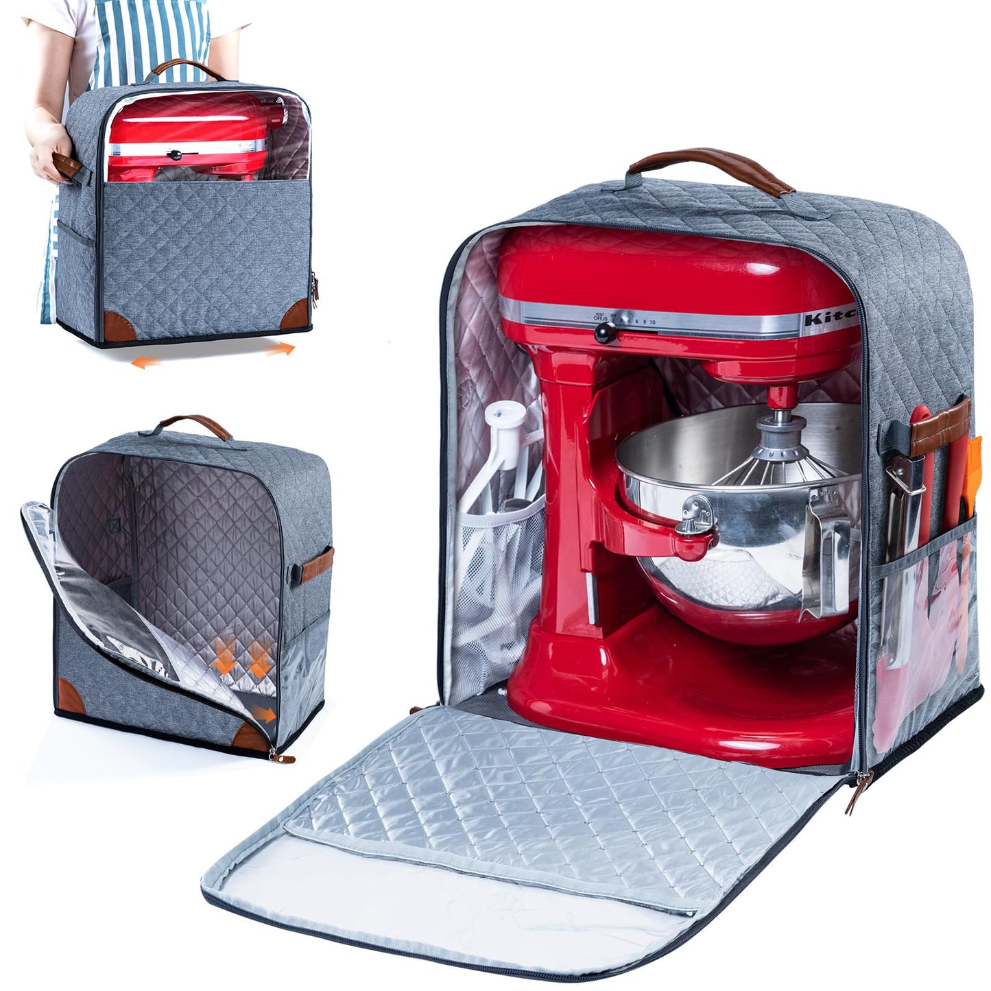 BAGSPRITE Stand Mixer Cover with Appliance Sliders Base Compatible with KitchenAid Mixer-Storage Bag for 6/7/8 Quart with Pockets for Kitchen Aid Accessories and Attachments