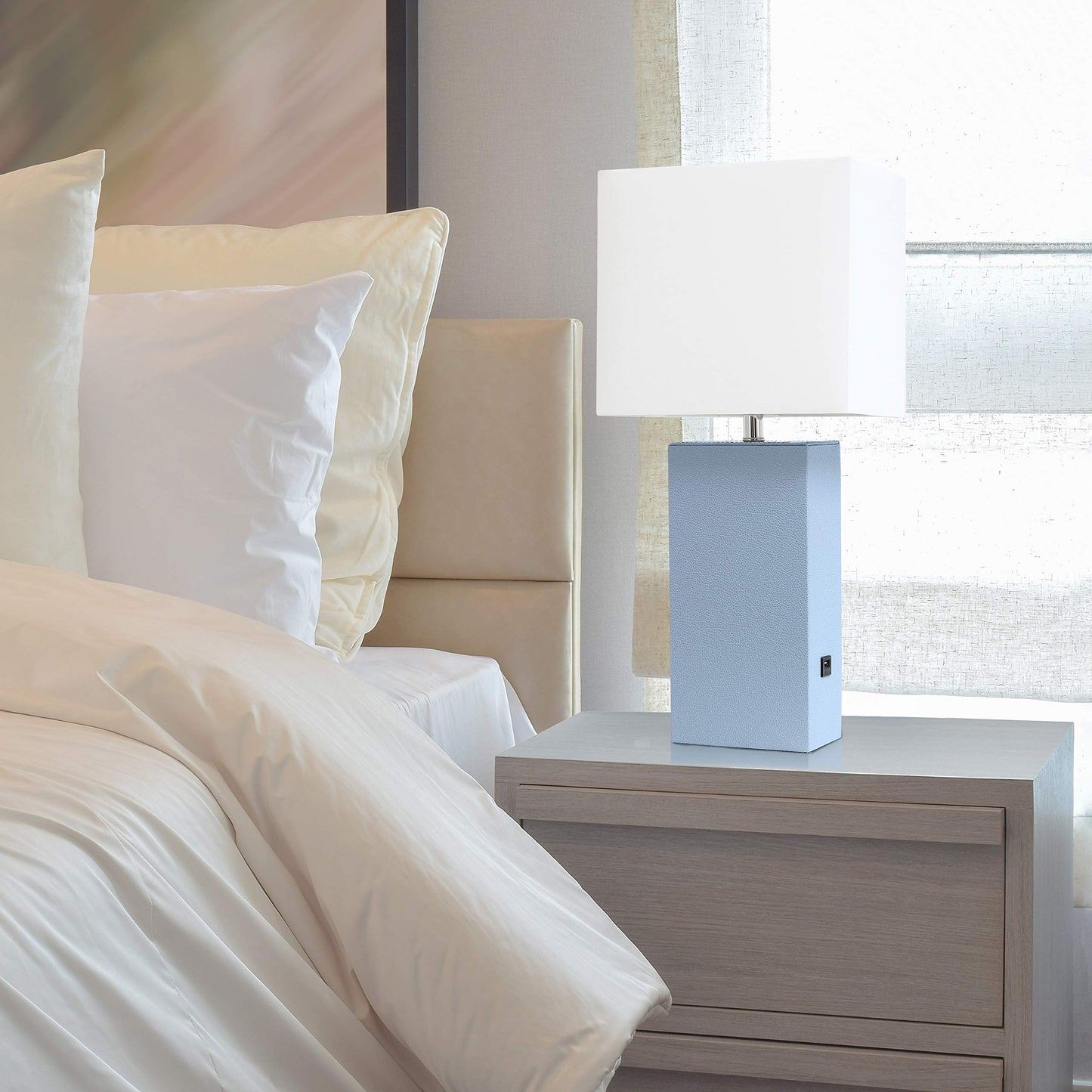Elegant Designs Modern Leather Wrapped Table Lamp With Usb Port, Periwinkle, Lt1053-Pwk-Lb, Bulb Included