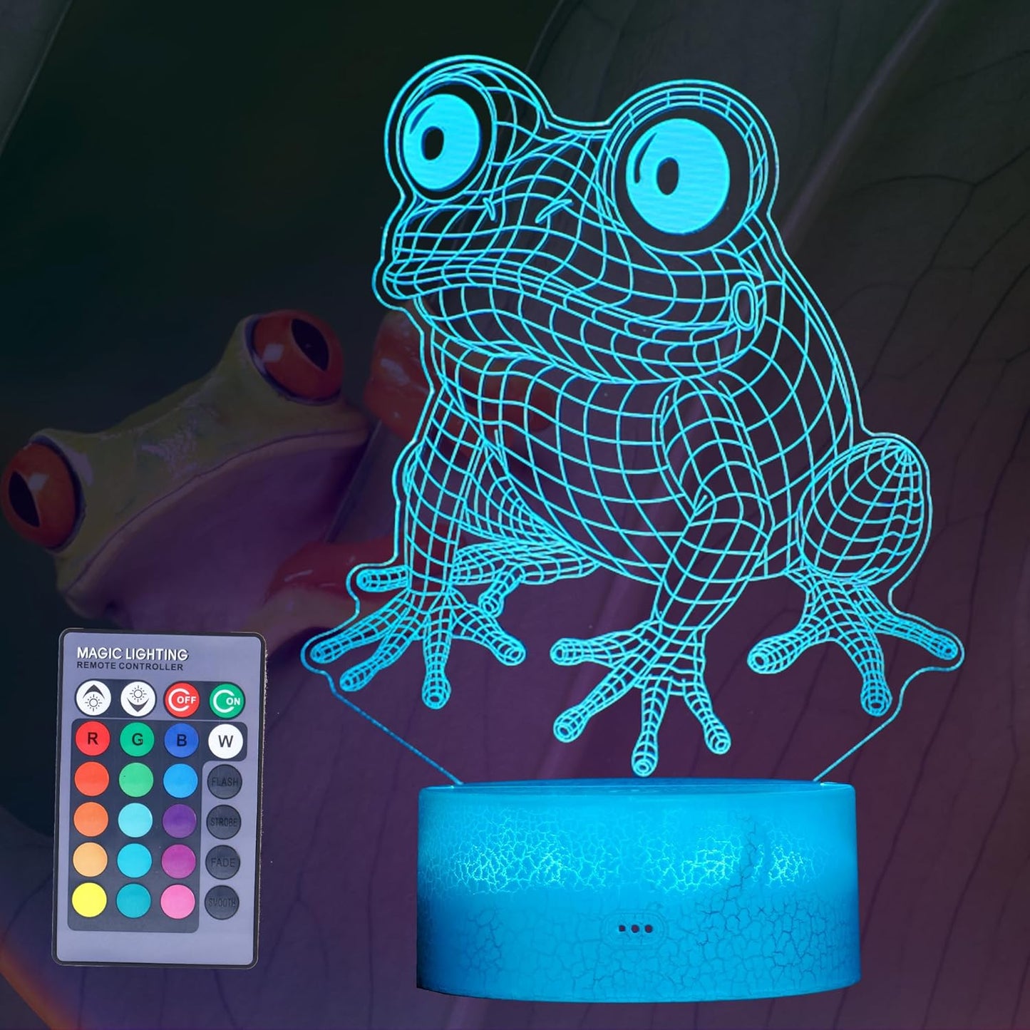 Cute Frog Night Light, Frog Gifts, Frog 3D Illusion Lamp with RGB 16 Colors Changing, Remote Control, Dimmable, Kids Room Decoration Baby's Light Room Decor Children Gifts