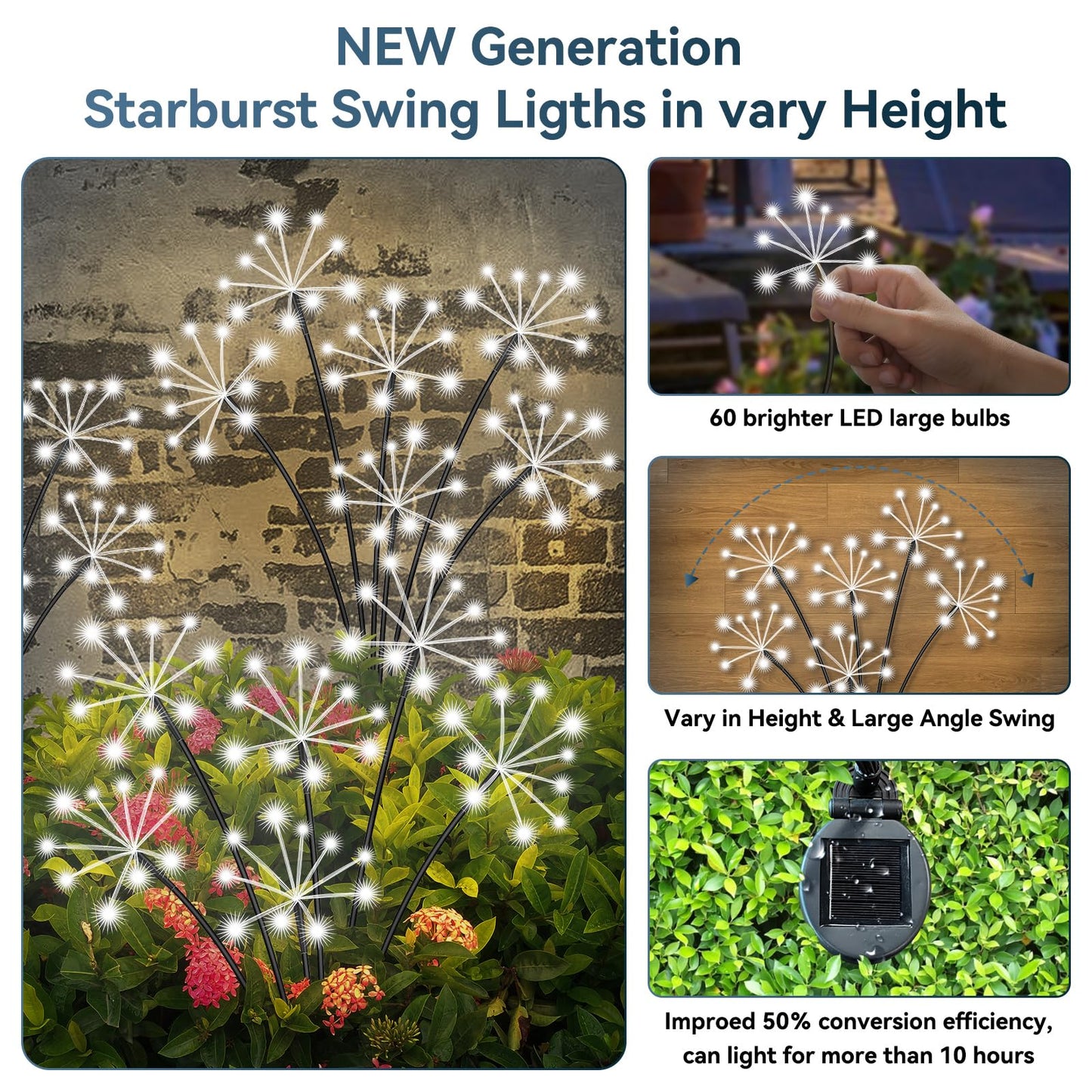 Solar Garden Lights 2 Pack Waterproof Swaying Starburst Light Solar Outdoor Lights For Yard Patio Walkway Pathway Party Wedding Decoration  Unique Gifts For Women  White