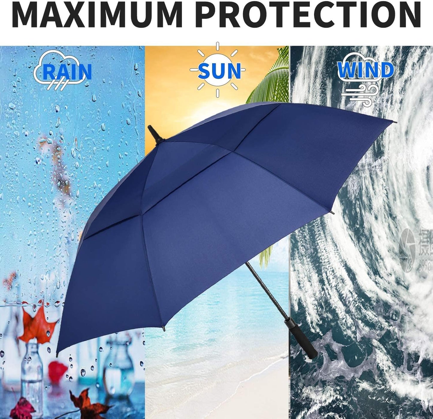 MRTLLOA Extra Large Golf Umbrella, 54/62/68/72 Inch Automatic Open, Oversize Double Canopy Vented Windproof Waterproof Sports Umbrellas for Rain
