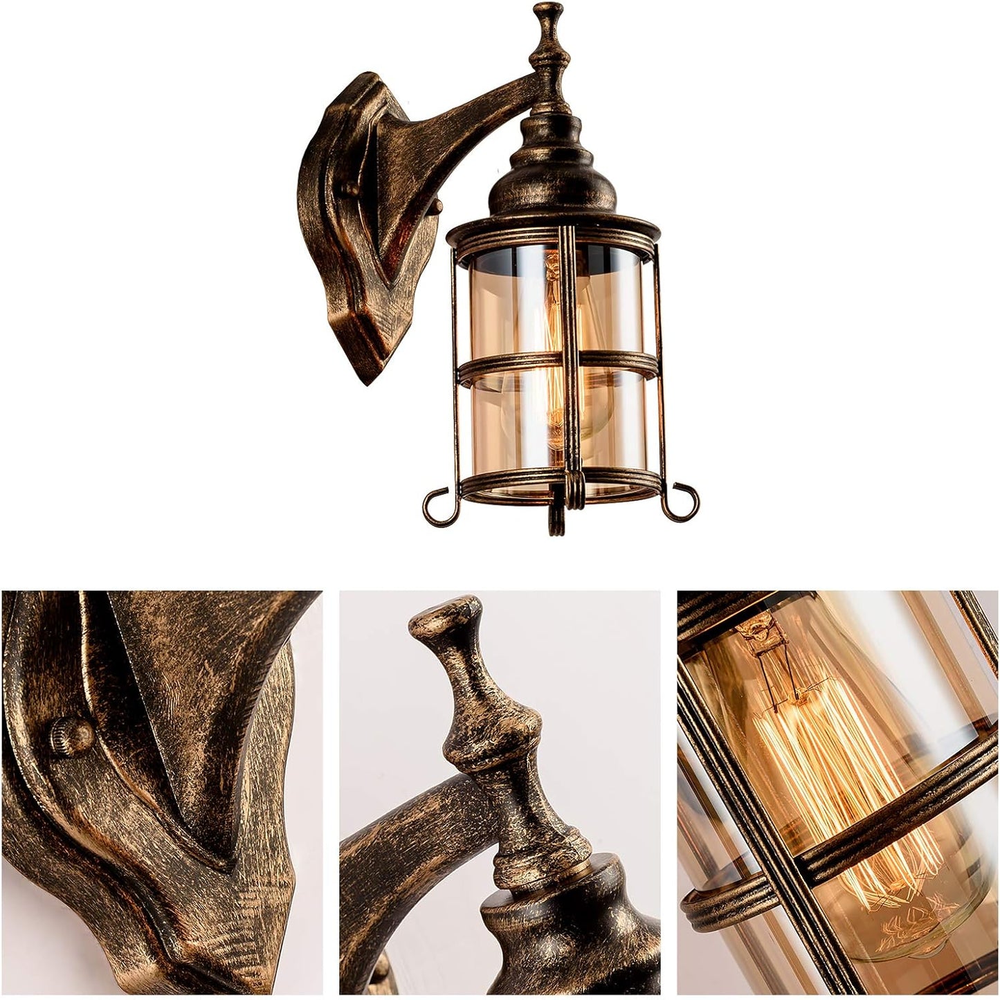 Rustic Amber Glass Wall Sconce 2-Pack, Bronze Brushed, Industrial Farmhouse Lamp Porch Lighting Waterproof Retro Lamp for Indoor Bedroom Living Room Outdoor（NO Bulb）