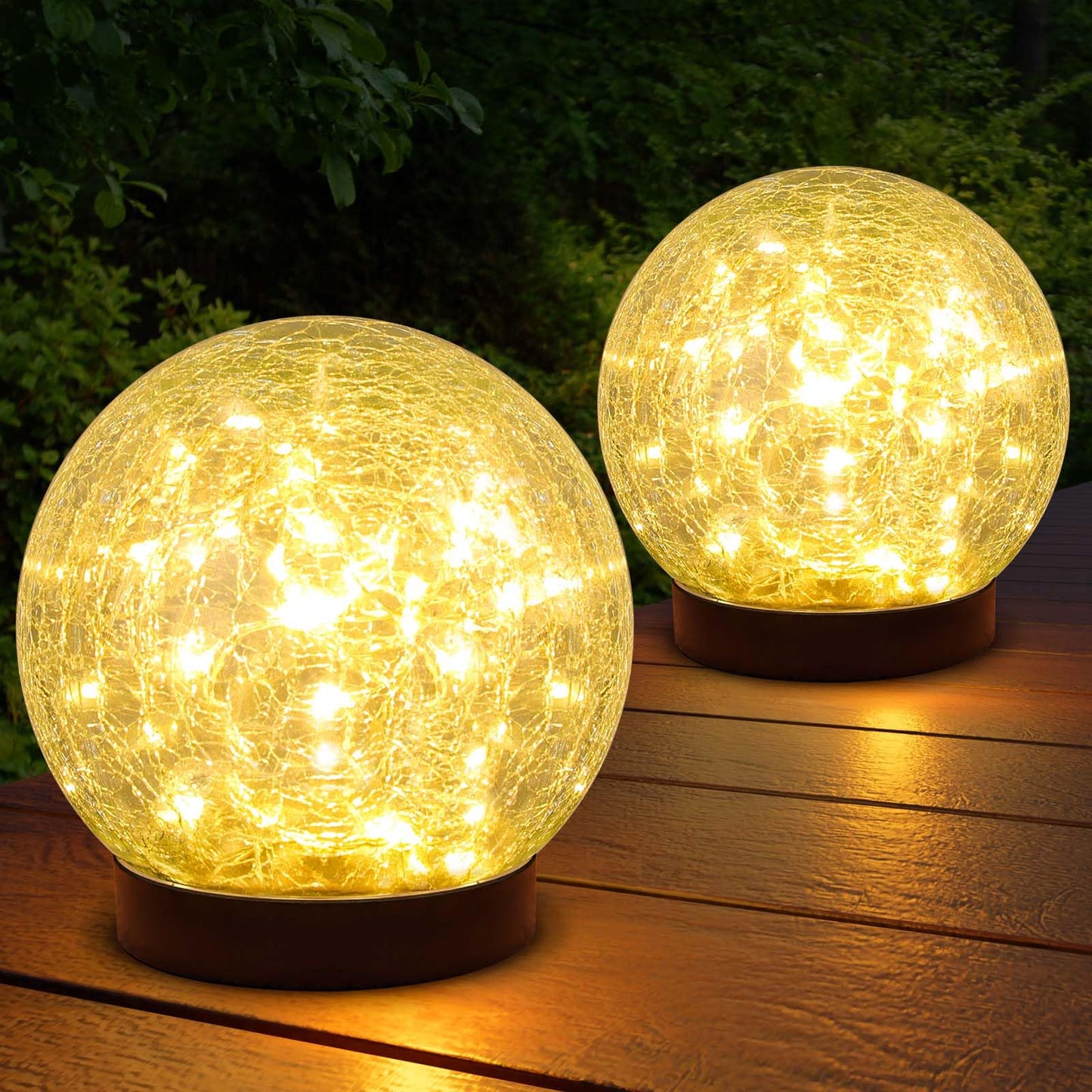 ASOMST 2-Pack Solar Garden Lights,  ed Glass Ball, Waterproof, Warm White, Model OKDMX-NSMJ-2-001