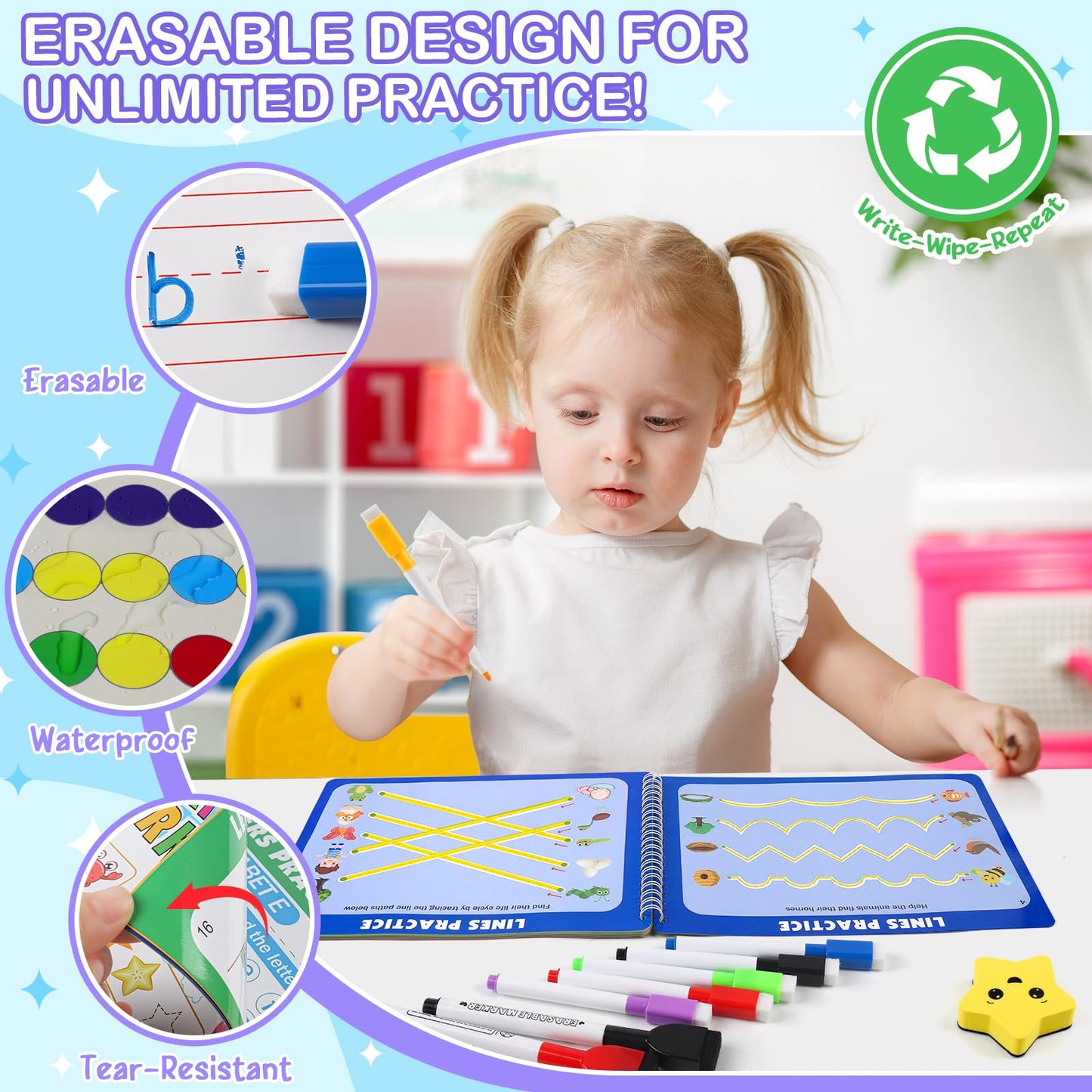 IVENRXIU Preschool Learning Activities, Toddler Tracing Books Ages 2-4, Kindergarten Workbooks for Handwriting Practice, Homeschool Supplies and Toddler Travel Essential Educational Toys