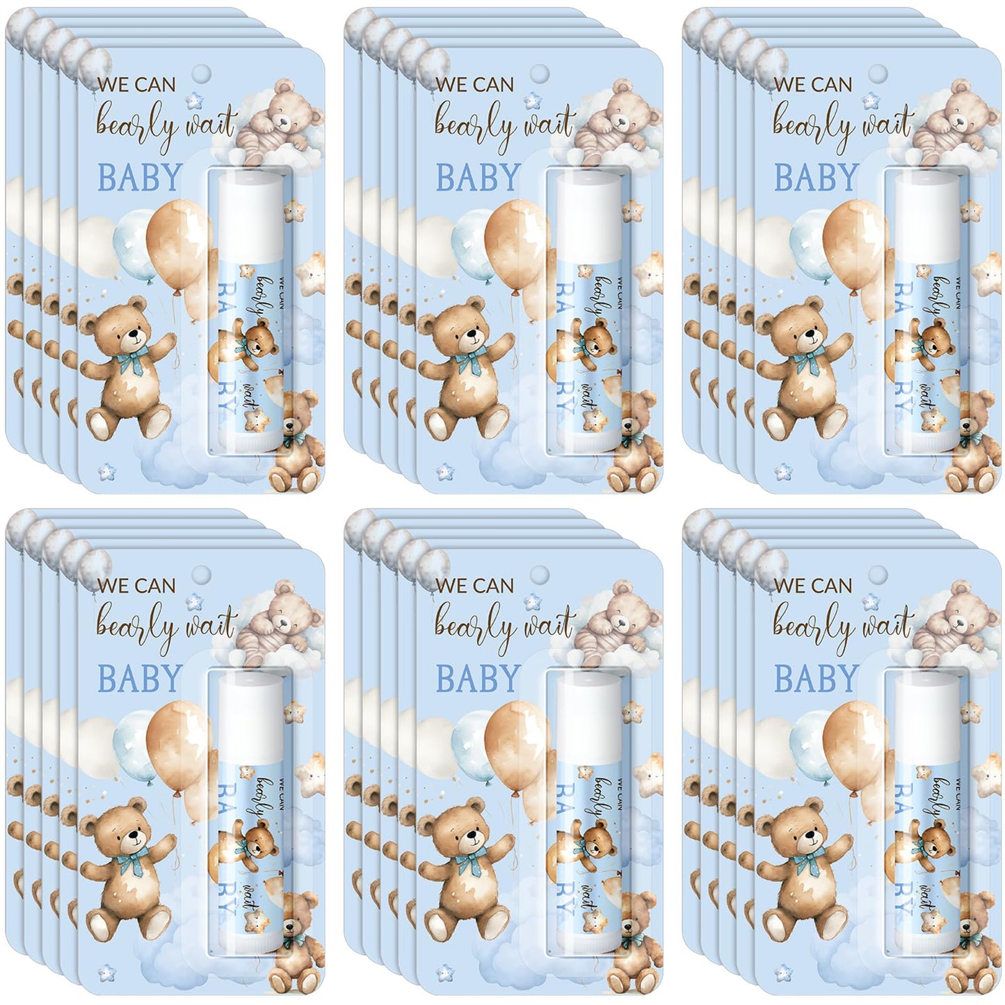 30 Pack Blue Bear Baby Shower Games Prizes Gifts Bulk Bear Lip Balms Favors for Winners Boys Girls Gender Reveal Favors Decorati