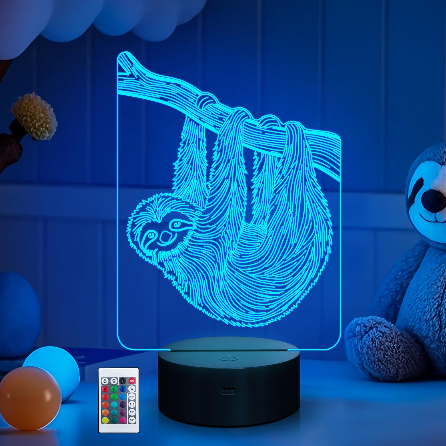 CoolGift Mart Sloth Night Light, 3D LED Lamp, Remote Control, Timer, 16 Colors, Model FS-2810-9999