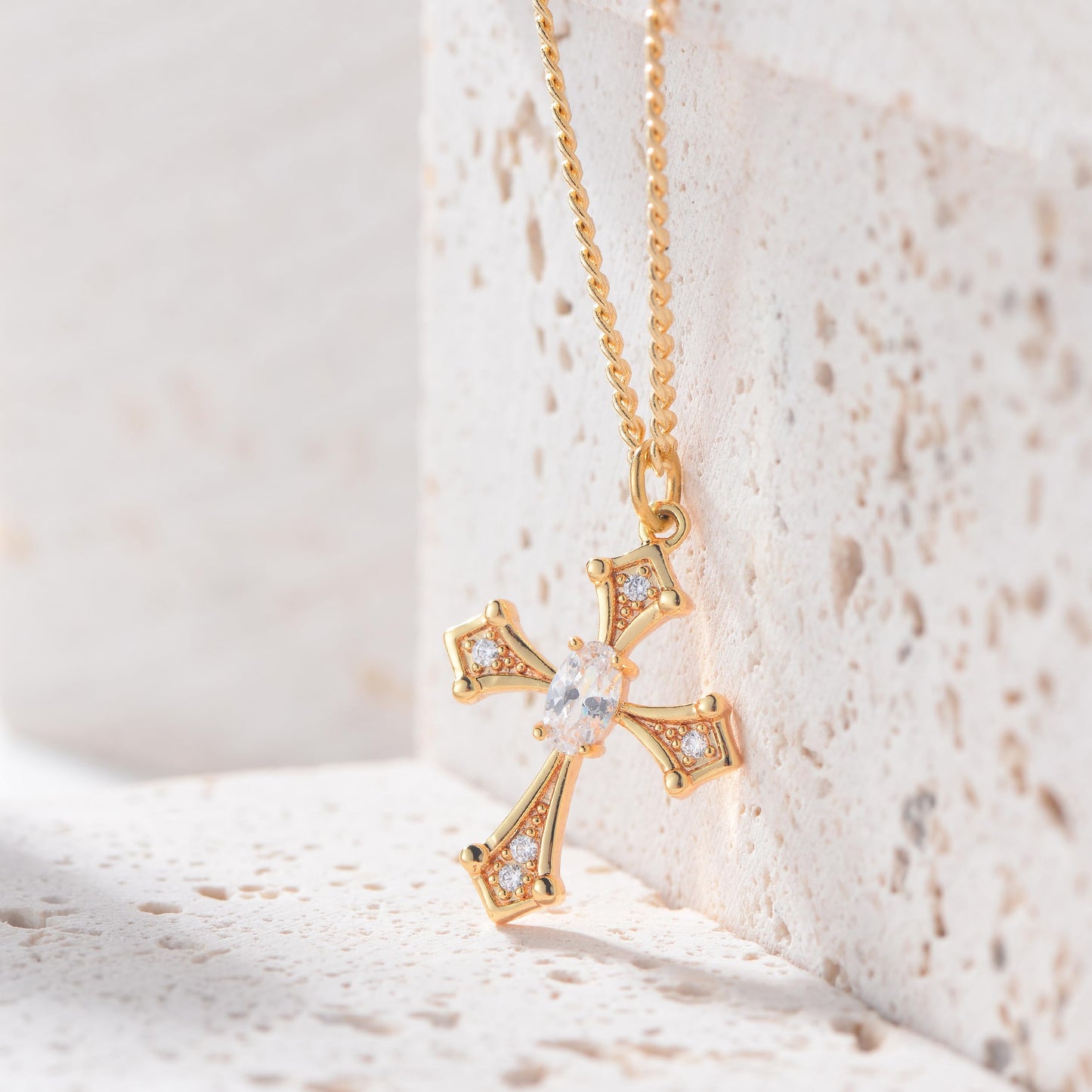 14K Gold Plated Cross Necklace, Cross Faith CZ Pendant Dainty Chain Simple Tiny Zircon Jewelry Gift for Women