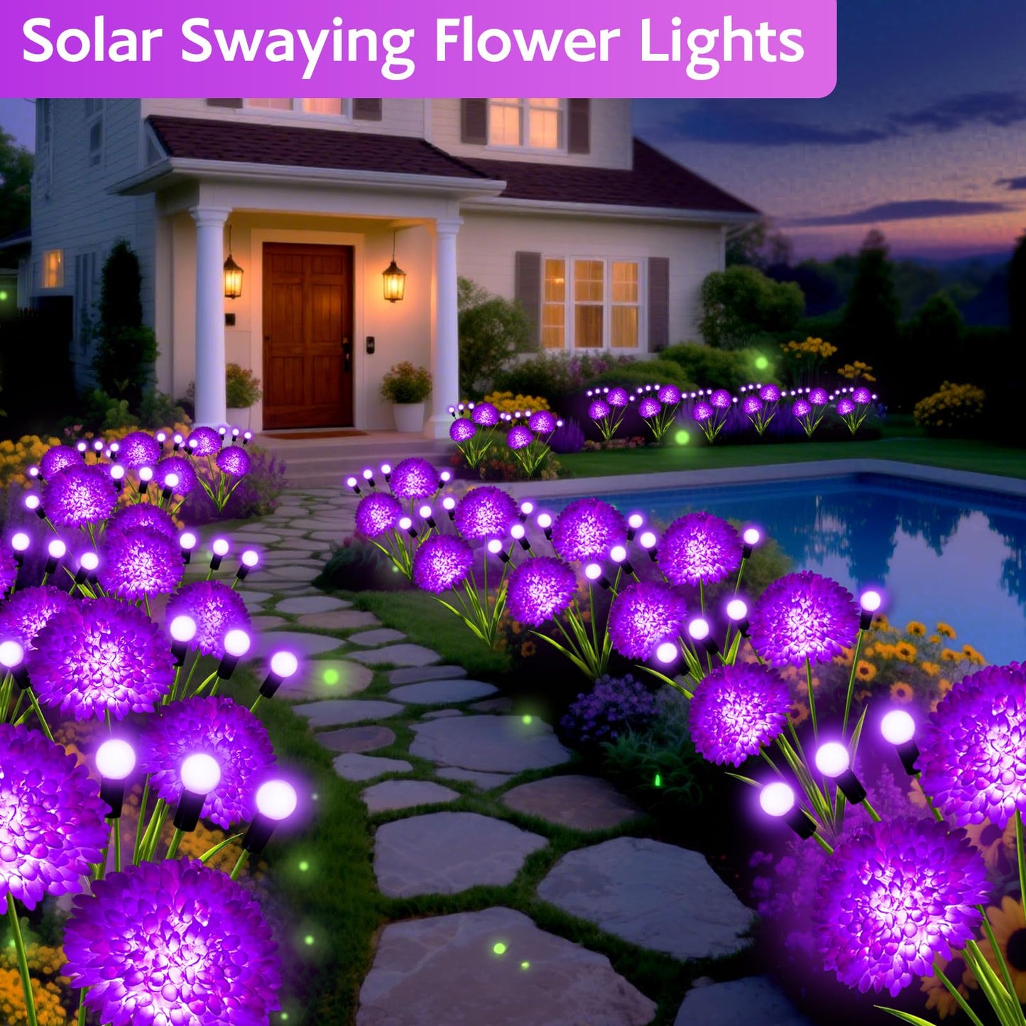Solar Garden Lights  8 Pack Solar Purple Swaying Firefly Lights With Flowers  Waterproof Purple Halloween Flowers Light Outdoor For Garden Patio Yard Fall Decoration  Gifts For Women Mother S Day