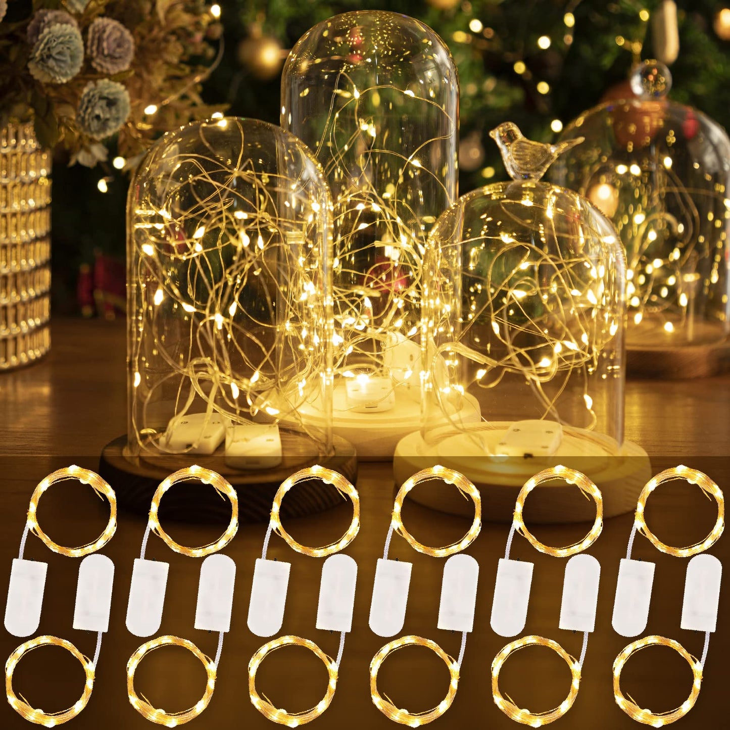 HXWEIYE LED Fairy Lights 12 Pack, 7ft 20LED Warm White, Battery Operated, Waterproof for Indoor Outdoor Use