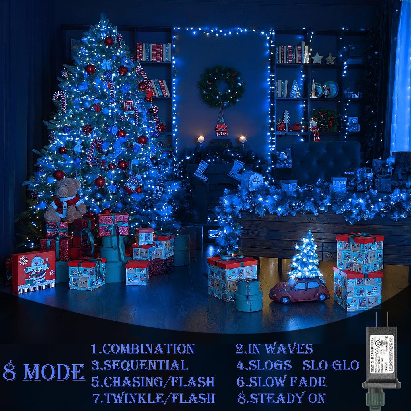 Decute Christmas String Lights Waterproof 300Led 105Ft Ul Certified With End-To-End Plug 8 Modes  Outdoor Indoor Starry Fairy Lights For Christmas Tree Patio Garden Wedding Party Decor Blue