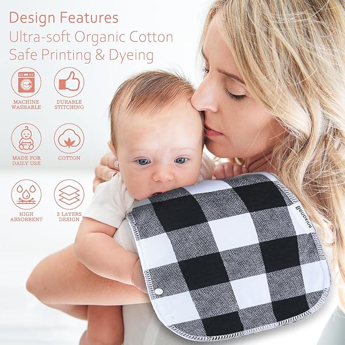 Baby Burp Cloths & Baby Bibs 2-in-1 Design Large Size 3 Layers Thicken Cotton Super Absorbent and Soft Baby Spit Up Burping Rags Baby Burp Cloth Set for Boys and Girls Solid 12 Pack