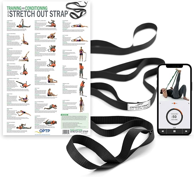 OPTP The Original Stretch Out Strap with Exercise Poster, USA Made Top Choice Stretch Out Straps for Physical Therapy, Yog...