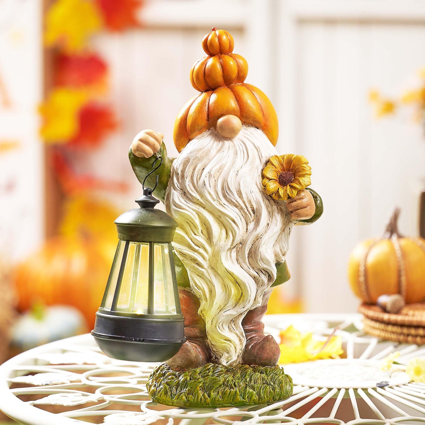 TeresaS Collections Fall Decor  Pumpkin Gnomes Decoration  Autumn Gnome Holding Lantern With Solar Lights  Waterproof Fall Gnomes Resin Outdoor Fall Decor  Fall Gift Outdoor/Indoor