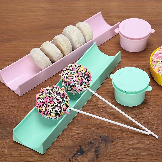 Round Cake Pop Mold Set with 9 Inch Tray and Sticks, ABS Cake Pop Maker, Circle Cake Pop Cutter and Pusher, Baking Molds Kit for Parties, Wedding,Home Desserts Making - Pink