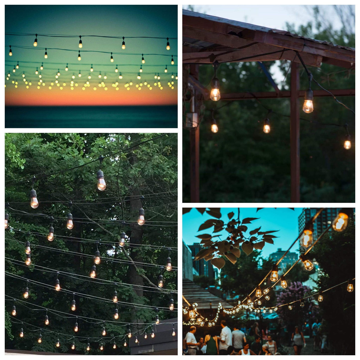Hometown Evolution  Inc. E26 Outdoor Commercial String Lights With Suspended Socket For Weatherproof Heavy Duty Vintage Outside Lighting (S14 Lantern Edison 11 Watt Bulbs  24 Foot 12 Socket)