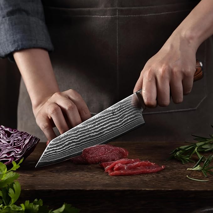 Wakoli EDIB Damascus Kiritsuke Chef Knife – 7.9-Inch Japanese Style Kitchen Knife | Genuine 67-Layer Damascus Steel Blade with VG10 Core | Ergonomic Pakkawood Handle | Professional Cooking Knife