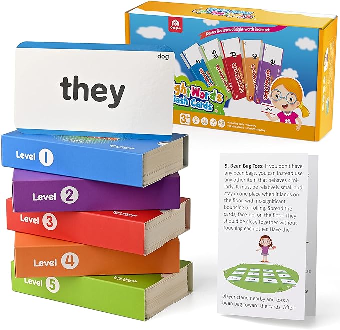 Coogam 520 Sight Words Learning Vocabulary Flash Cards, Dolch Fry High Frequency Sight Word Educational Montessori Toy for Pre-k Kindergarten 1st 2nd 3rd Grade Homeschool