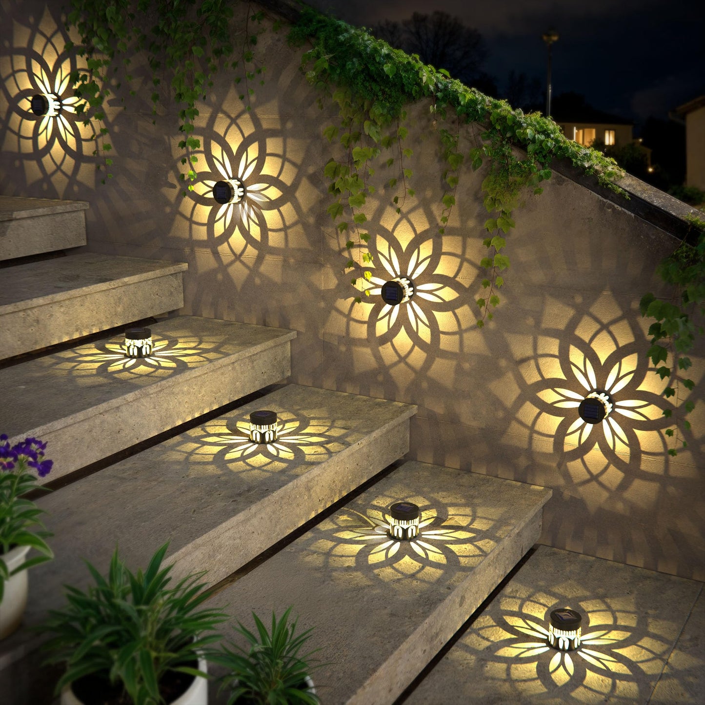 4 Pack Solar Fence Lights Metal Solar Powered Outdoor Wall Deck Step Lights Mandala Theme Waterproof Fence Light For Garden Post Patio Backyard Yard Decor  Gardening Gifts For Women Mom Grandma
