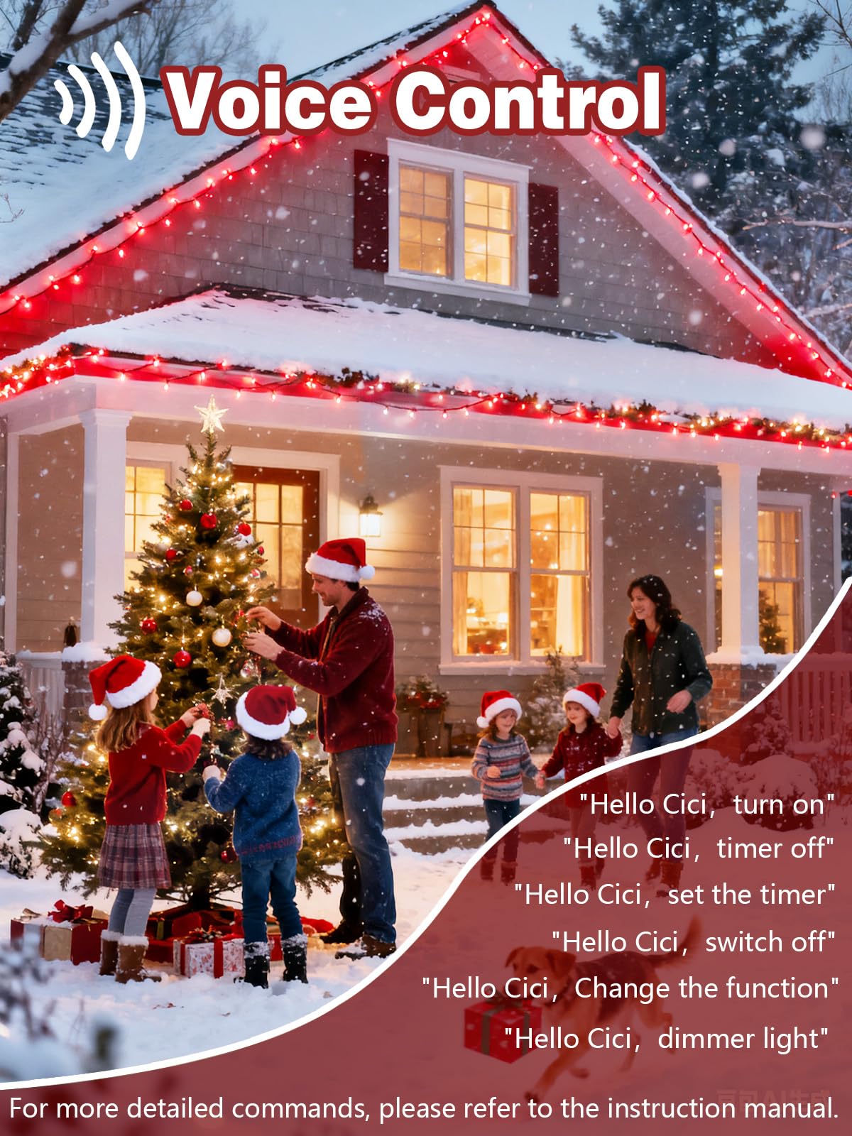 Voice Controlled Christmas Lights With Remote  99 Ft 300 Led String Lights Indoor Outdoor With 12 Modes 3 Timers  Dimmable Twinkle Light Plug In Waterproof For Xmas Tree Yard Party Decorations  Red