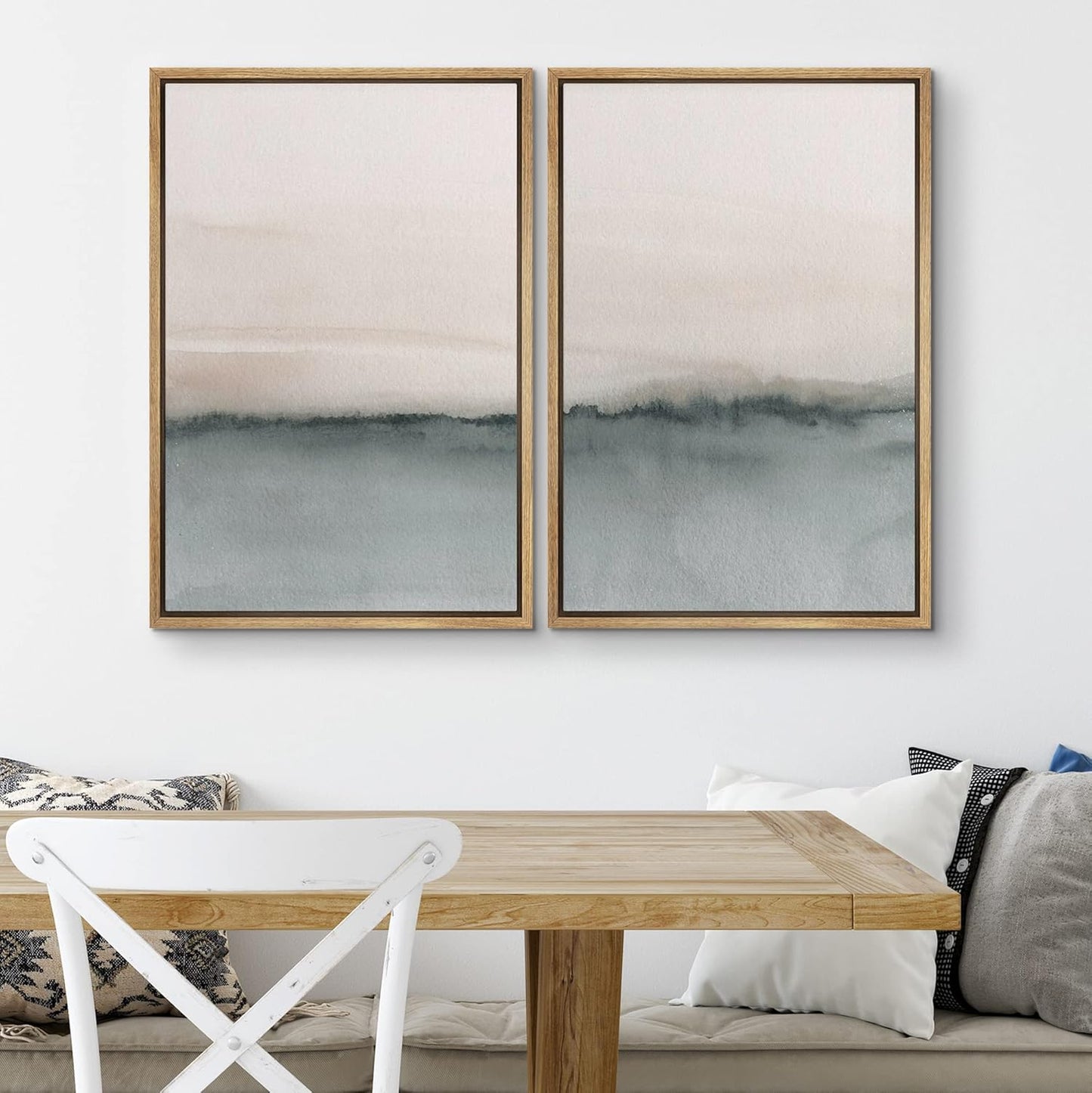 SIGNWIN Framed Canvas Print Wall Art Set Duotone Gray Pastel Landscape Abstract Shapes Illustration Modern Art Decorative Nordic Chic Relax/Zen for Living Room, Bedroom, Office - 24"x36"x2 Natural