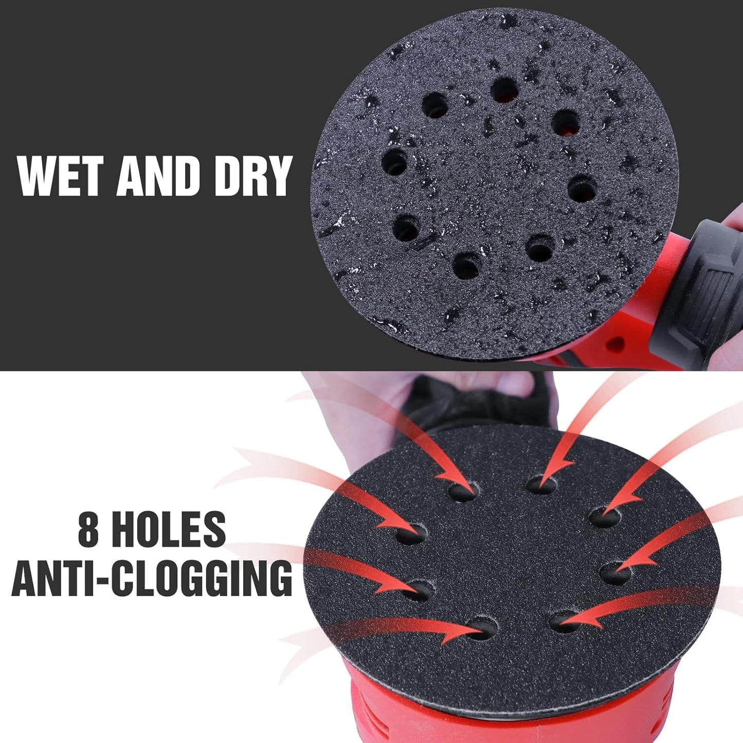 100 Pcs 5 inch Wet Dry Sanding Discs Grit 180 Hook and Loop 8 Hole Silicon Carbide Orbital Sander Sandpaper