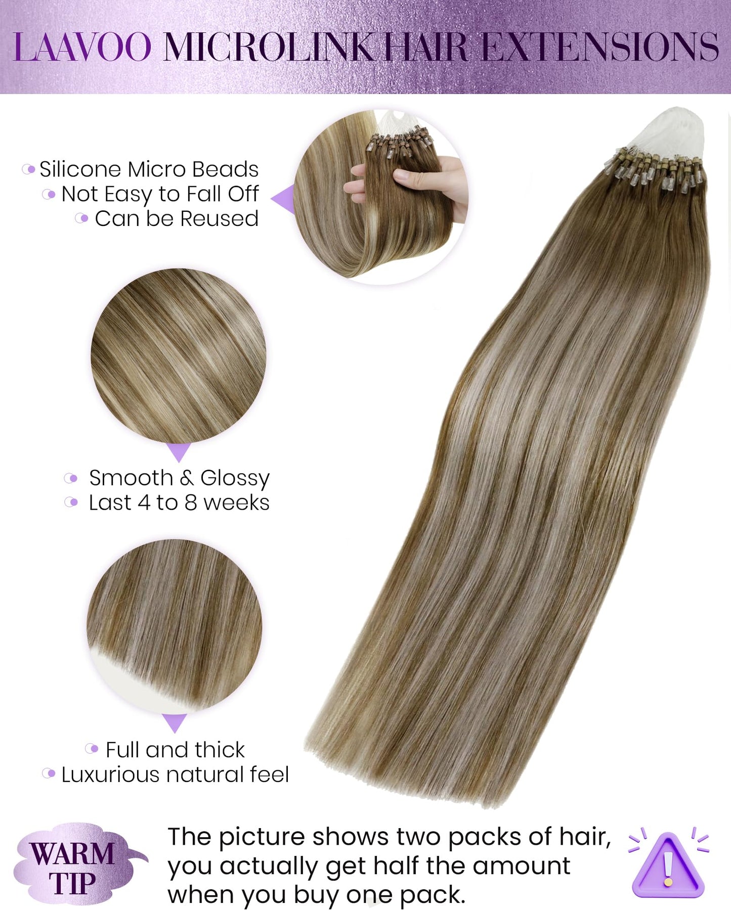 LaaVoo Micro Ring Hair Extensions Human Hair Blonde Micro Loop Hair Extensions Real Human Hair Highlighted Light Blonde 20in 50g
