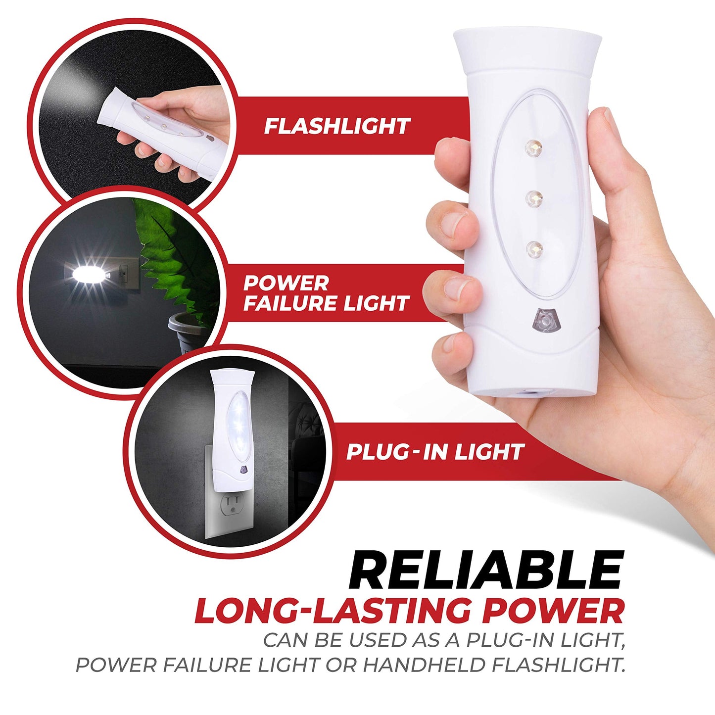 AMERELLE LED Emergency Lights - Power Failure Light & Flashlight Combo, Rechargeable, White, Model 71134, Pack of 1