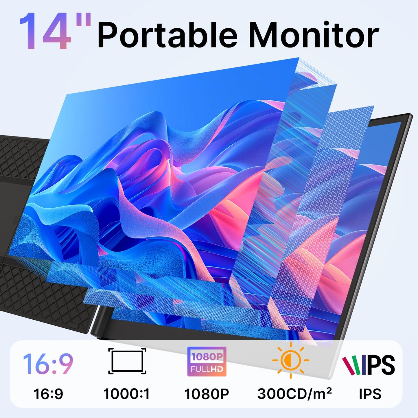 AOKER Laptop Screen Extender - Ultra-Thin 1.3lbs 14" FHD IPS Dual Portable Monitor Extension for Laptop, Attachment Plug & Play for 13-17" Laptops, Second Extra Travel Display for Windows/Mac/Android