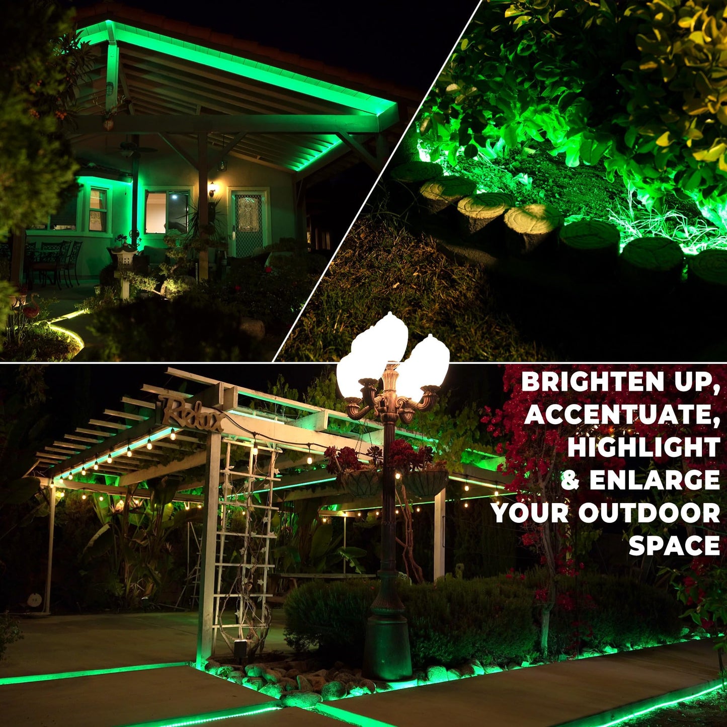 West Ivory 60ft Green LED Rope Light, 8 Modes, Waterproof, ETL Certified, Model LED-R-MODE-60FT-GRN