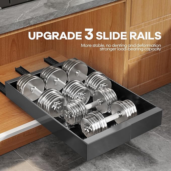 4 Pack Expandable (9"-14") Pull Out Cabinet Organizer 21" Deep With Raising Pad for Framed Cabinets,Upgrade 3 Slide Rails Slide Out Drawers,No Drill Roll Out Shelves Adhesive,Black