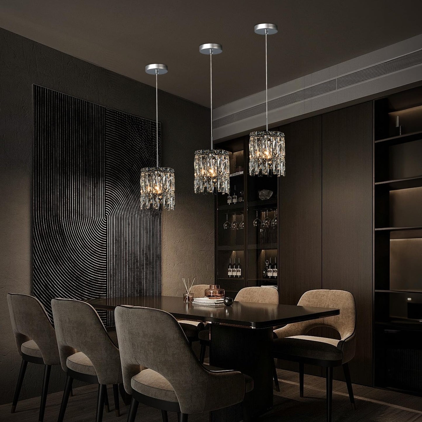 Nisidun Modern K9 Crystal Pendant Lights Kitchen Island Set Of 3 Chrome Chandeliers For Dining Room Light Fixtures Over Table Hanging Lighting For Kitchen Island Entryway Bathroom Bedhead Bedroom