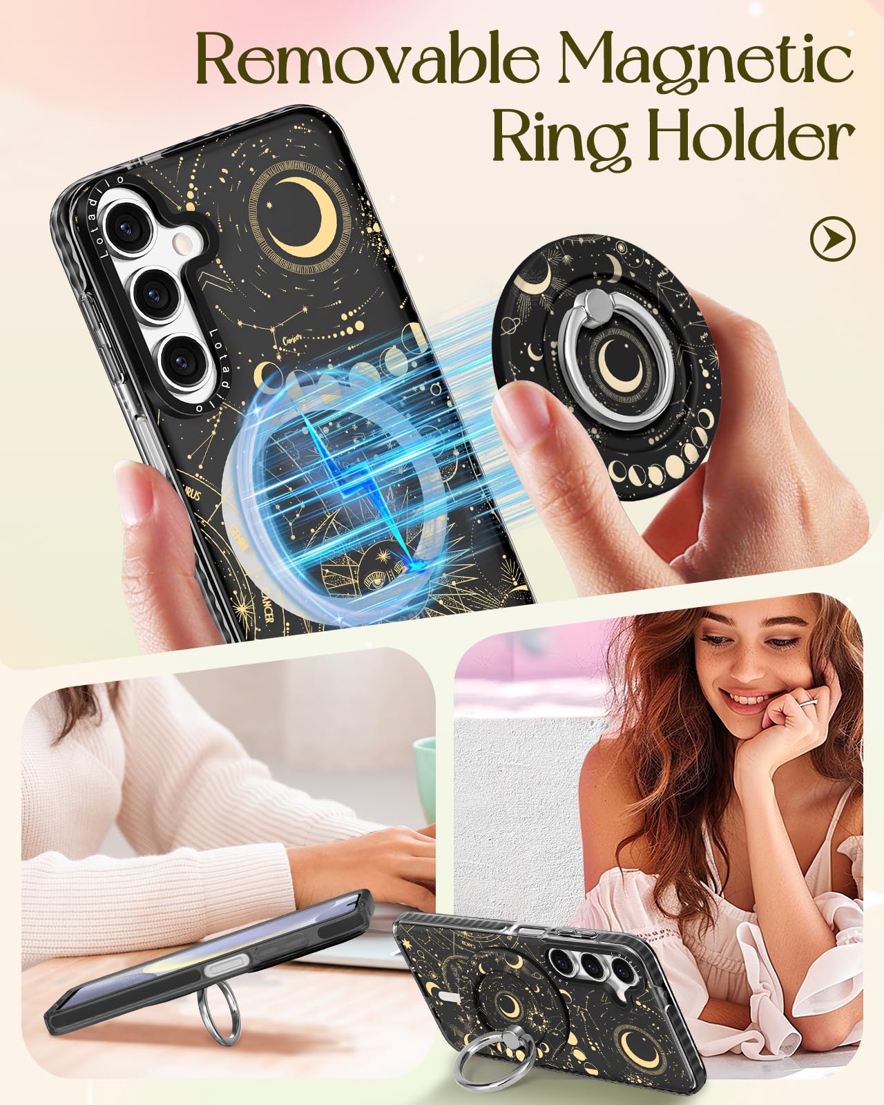 Lotadilo Cute Case For Samsung Galaxy A16 For Women Girls - Funny Sun Moon Design Compatible With Magsafe Magnetic Ring Holder K