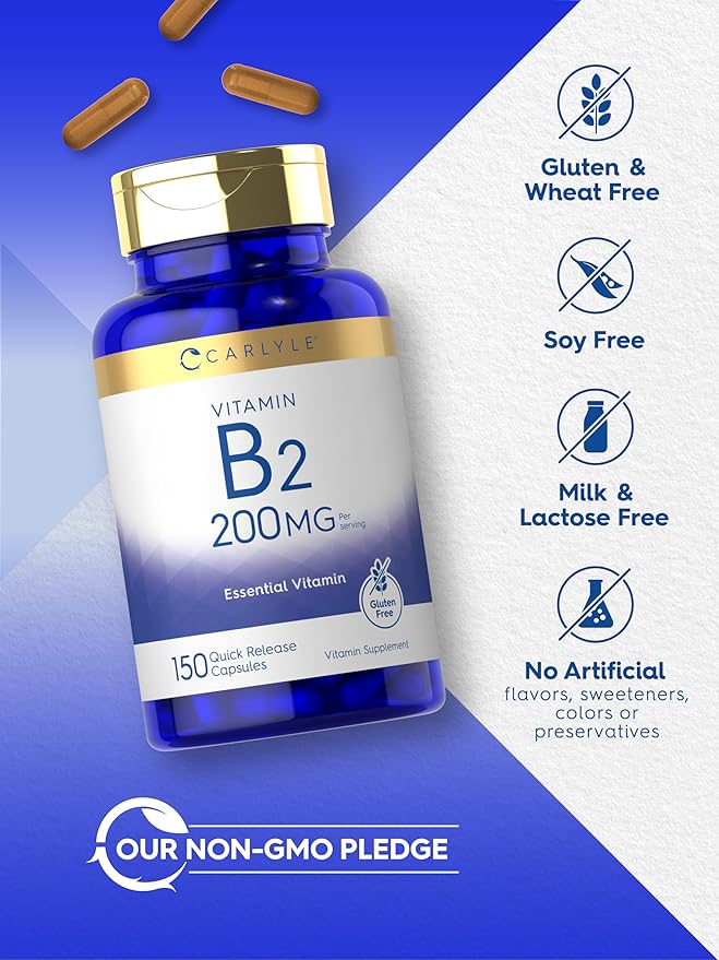 Carlyle Vitamin B-2 | Riboflavin | 200mg | 150 Count | Vegetarian, Non-GMO & Gluten Free Essential Supplement