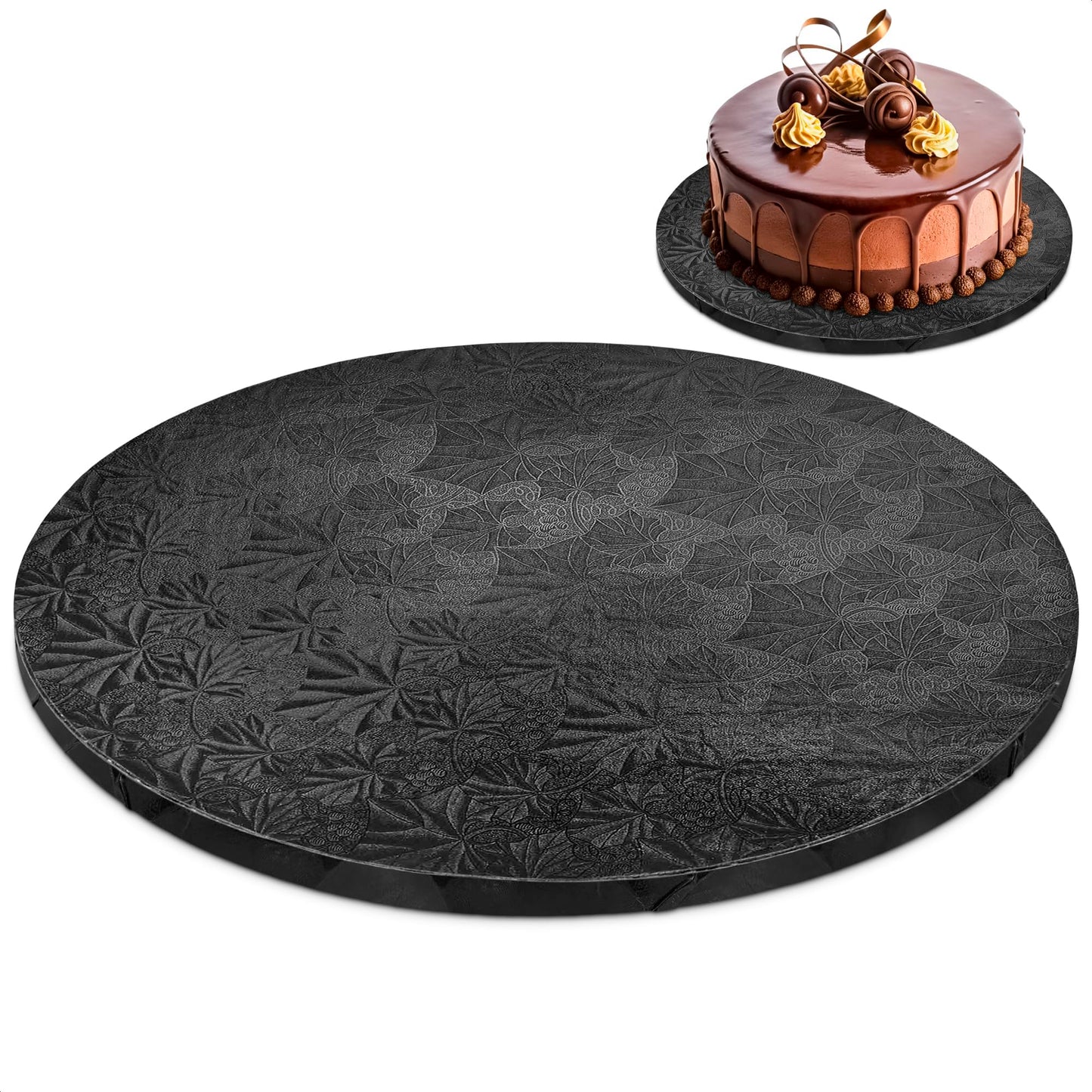 12 Inch Cake Drum - Black Round 12 Inch Cake Boards for Holiday Dessert Presentation, Grease and Moisture Resistant, Thick Durable Material with Fancy Pattern, Great for Valentine day & Birthday Cakes