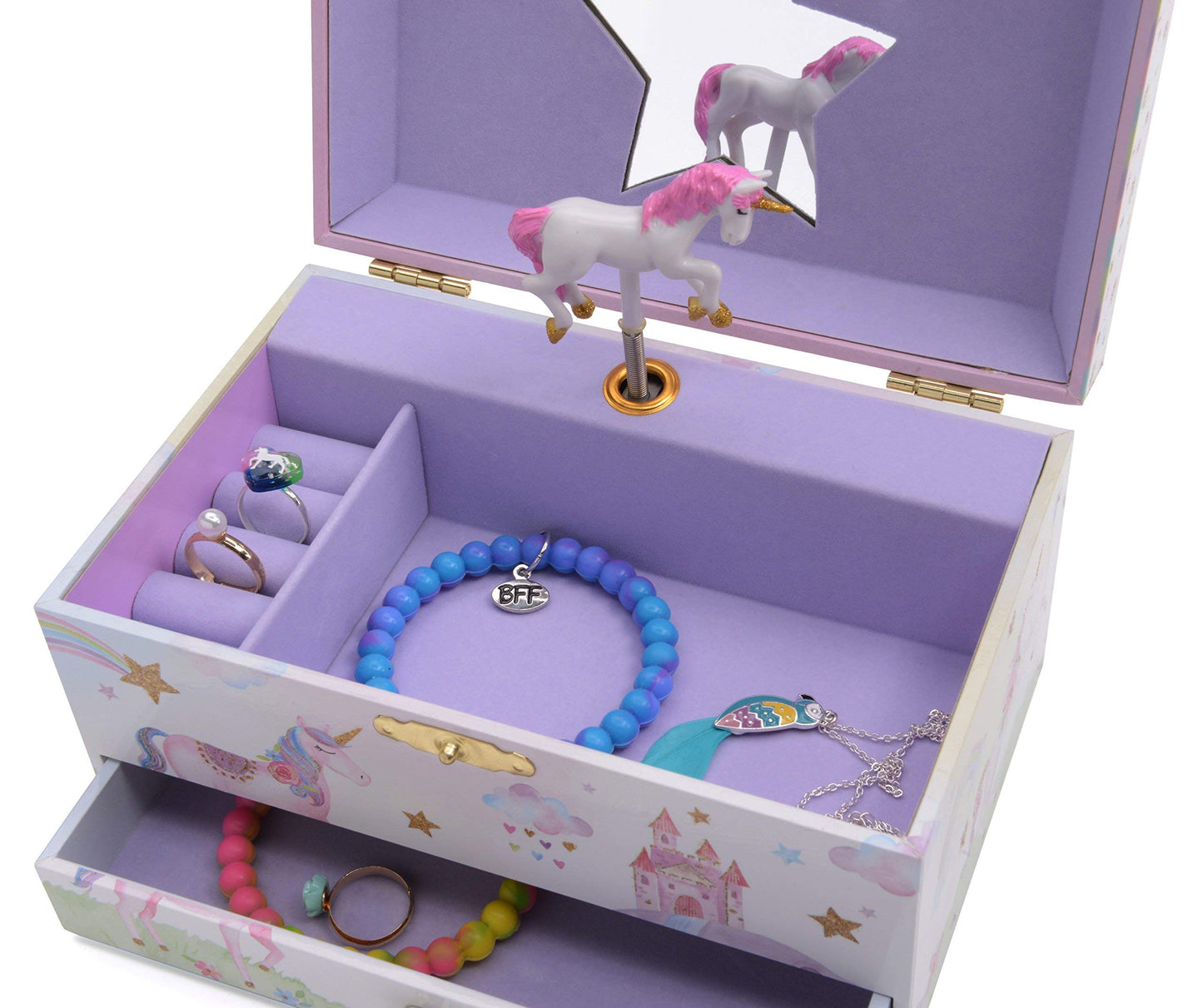 Jewelkeeper Jewelry Box for Girls with 1 Drawer - Unicorn Musical Jewelry Boxes, Beautiful Dreamer Tune, Spinning Unicorn Doll,