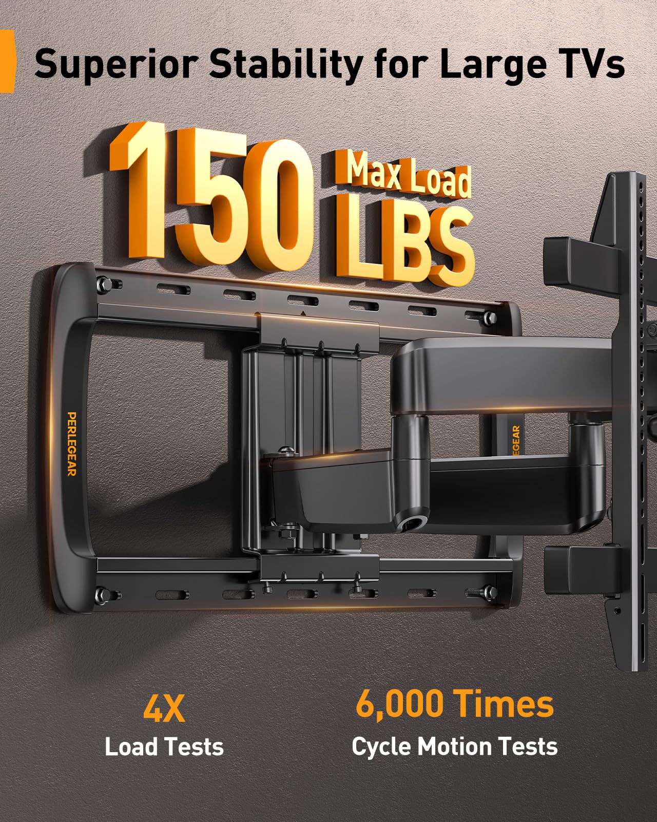 Perlegear Sliding TV Wall Mount for 42-95″ TVs up to 150 lbs with Cable Management, Tool-Free Tilt, Swivel & Extension, Fits 12″/16″/24″ Wood Studs, Max VESA 600x400mm, PGTVM41B