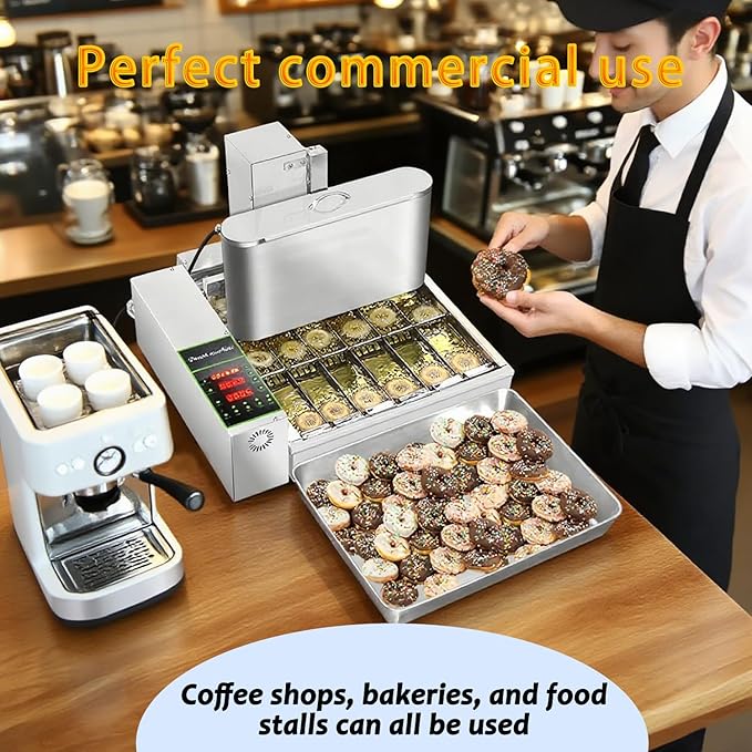 Commercial 6 Rows Automatic Mini Donut Maker Machine, Frying Donuts Maker, Frying Doughnut Machine, For Restaurant, Bakery, Party, Dessert Shop, 2600pcs/hour