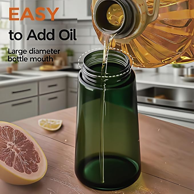 16oz/470ml Glass Olive Oil Sprayer for Cooking, 2 in 1 Oil Dispenser for Kitchen Spray and Pour, Premium Light-Blocking Oil Bottle, Food-Grade Spray Bottle, for Salad, Air Fryer, BBQ (Green)