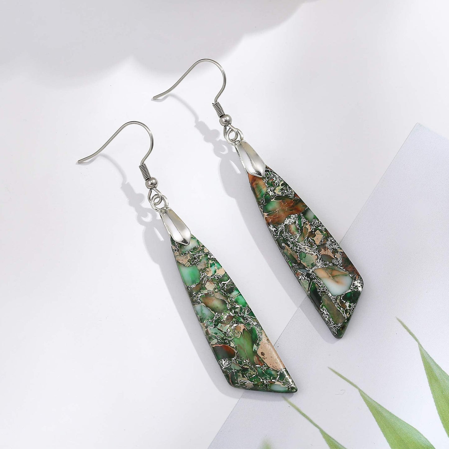 Boho Natural Imperial Jasper Stone Charm Dangle Earrings for Women