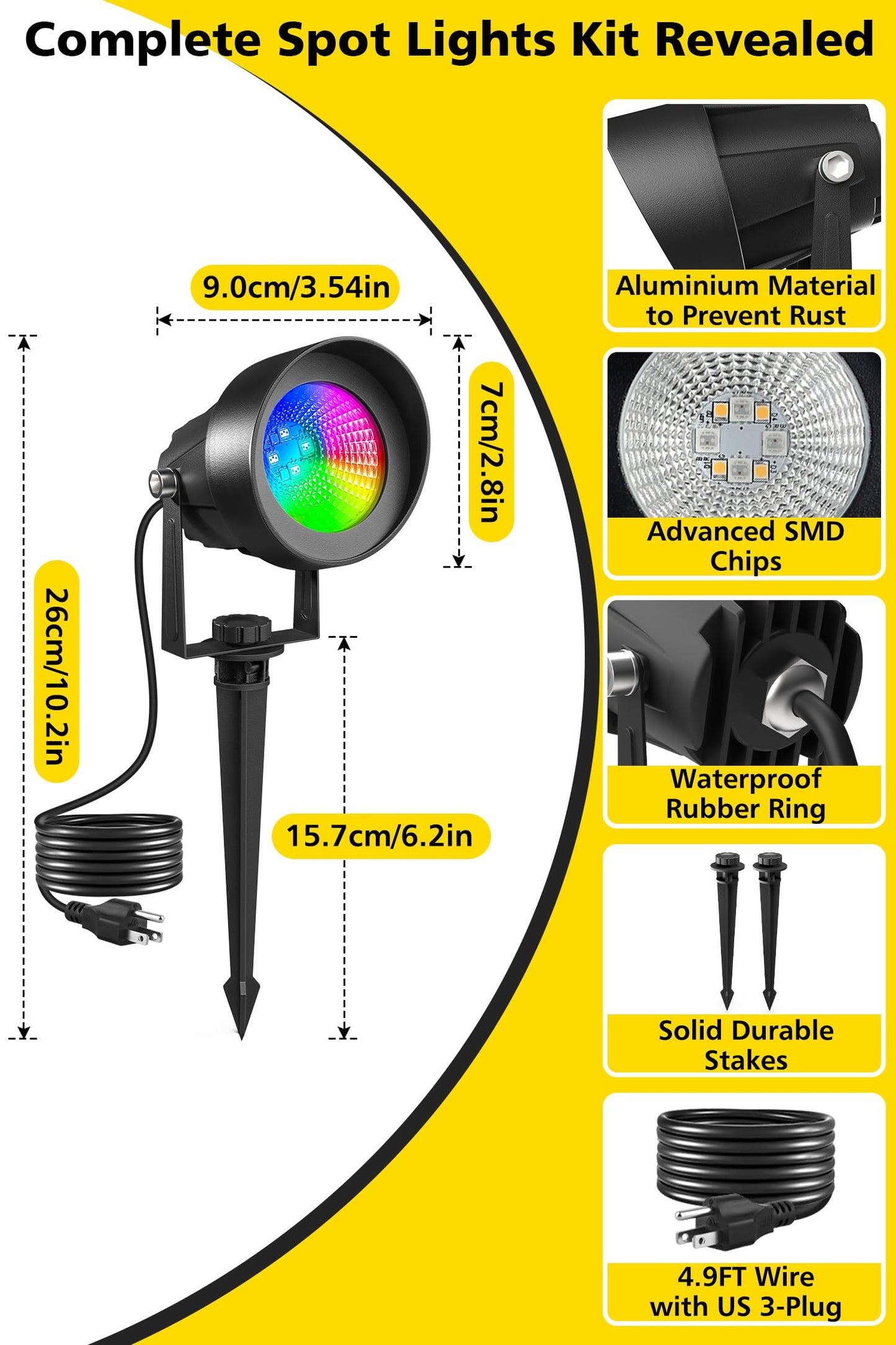 T-Sun Smart Color Changing Landscape Lights  Rgbw Christmas Spotlights Outdoor With App & Remote  Music Sync  16M Colors  Timer  Dimmable Waterproof Spot Light For Yard Garden Tree  Set Of 2