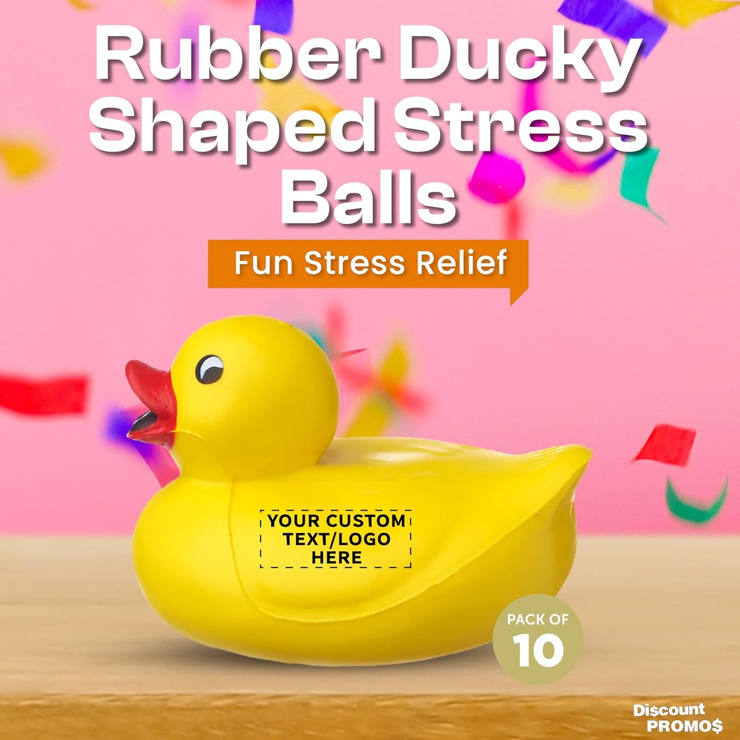 DISCOUNT PROMOS Custom Rubber Ducky Squeeze Balls Set of 10, Personalized Bulk Pack - Perfect for Promotional Giveaways - Yellow