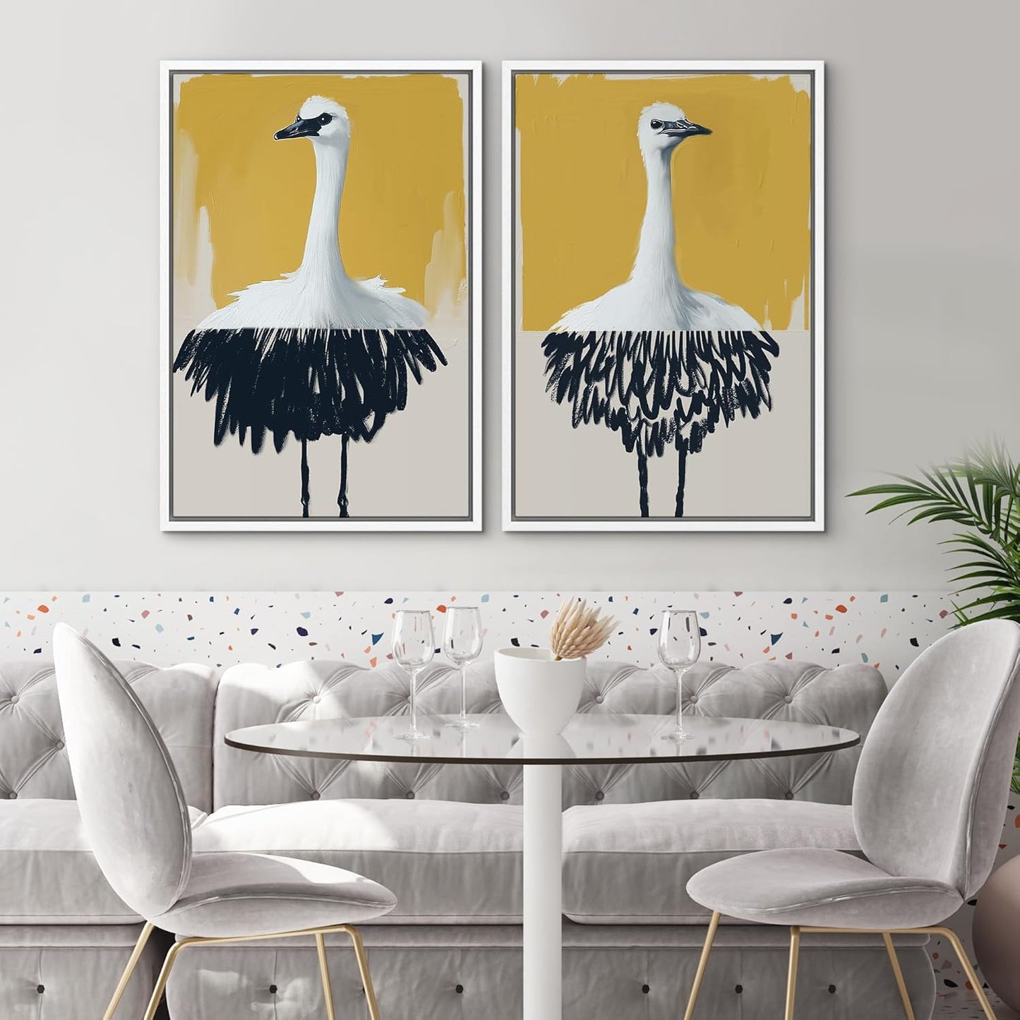 SIGNWIN Framed Canvas Print Wall Art Set Minimalist Crane Portrait Modern Bird Illustrations Modern Art Rustic Minimal for Living Room, Bedroom, Office - 16"x24"x2 White