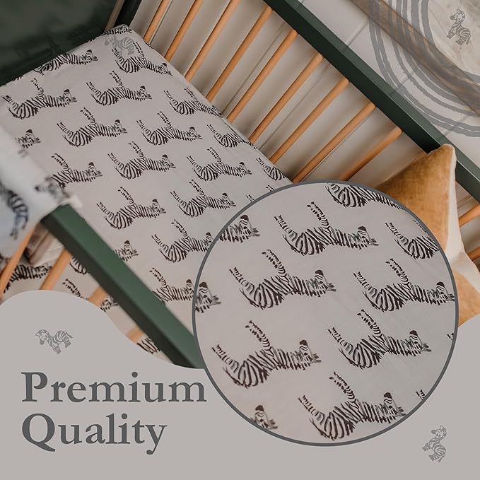 Oilo Changing Pad Cover, Breathable 100% Turkish Cotton Fitted Jersey, 300 Thread Count, Machine Washable, Fits Standard Changing Pads (32" x 16"), Girl, Boy, & Neutral Nursery Design, Gray Zebra