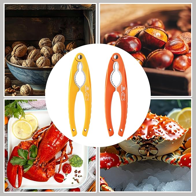 2PCS NutCracker, Kaloo Stainless Steel Nut Crackers for All Nuts, Nutcracker Tool for Walnet, Pencan, Chestnut, Crab, Lobster and More, Ergonomic Handle (Unique Pattern, Orange + Yellow)